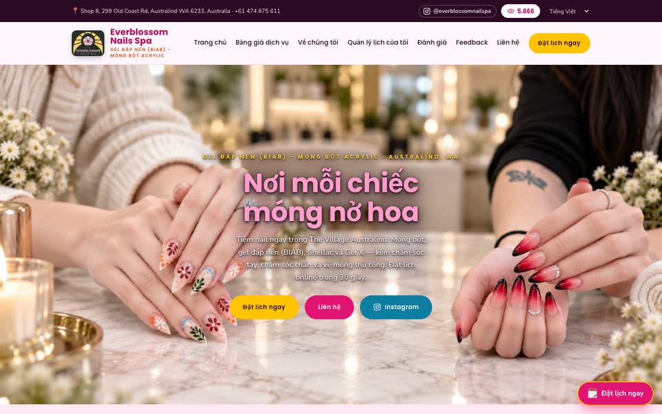 Trang chủ web Everblossom Nails Spa
