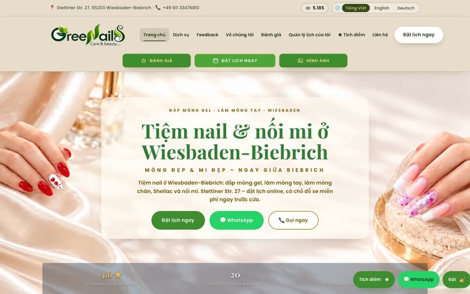Trang chủ web Green Nails Care & Beauty