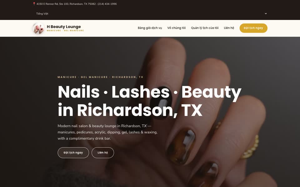 Trang chủ web H Beauty Lounge