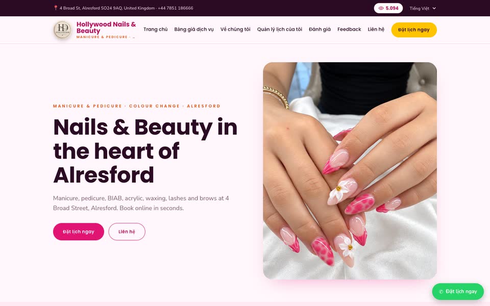 Trang chủ web Hollywood Nails & Beauty