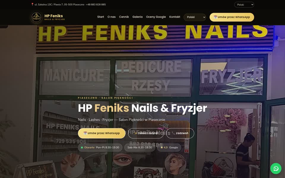 Trang chủ web HP Feniks Nails & Fryzjer