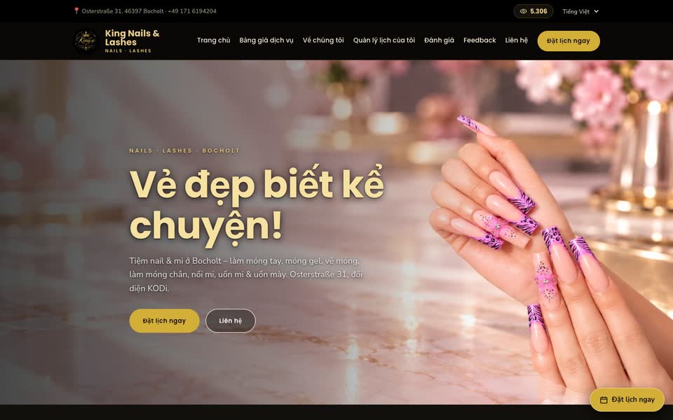 Trang chủ web King Nails & Lashes