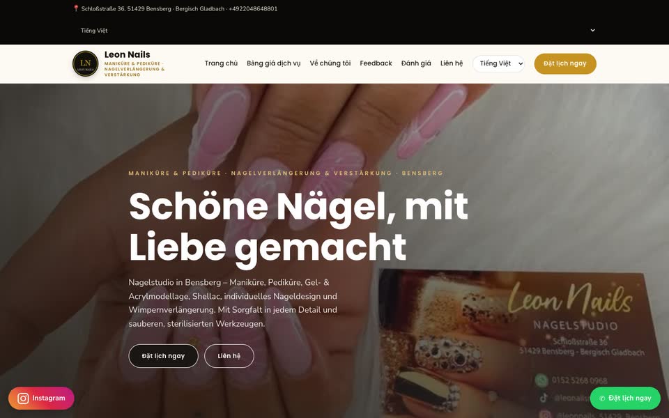 Trang chủ web Leon Nails