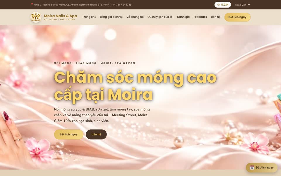 Trang chủ web Moira Nails & Spa