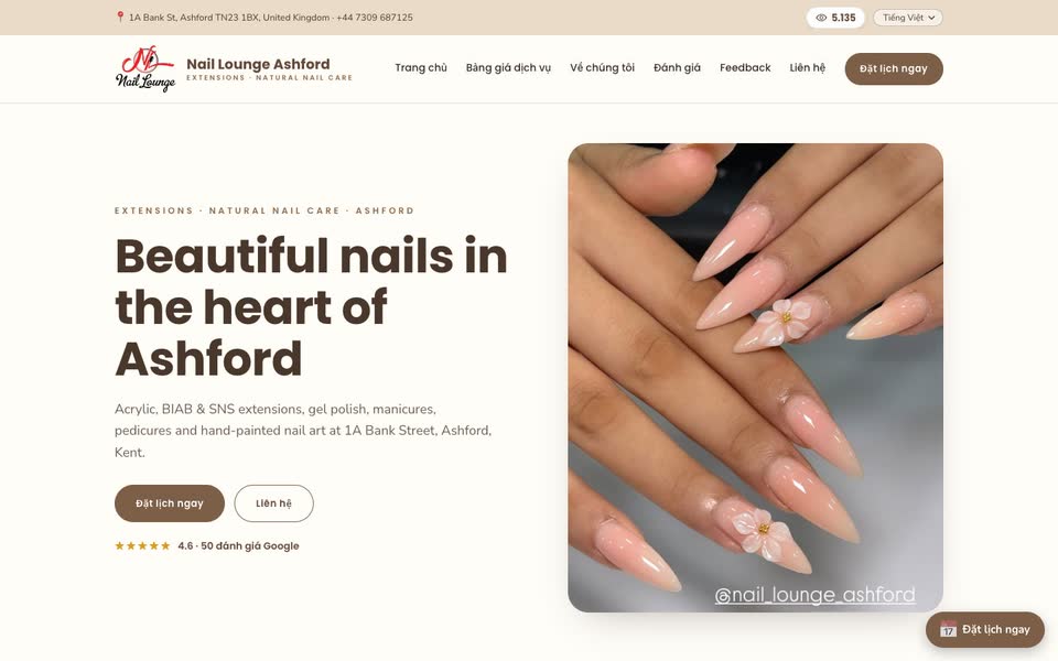 Trang chủ web Nail Lounge