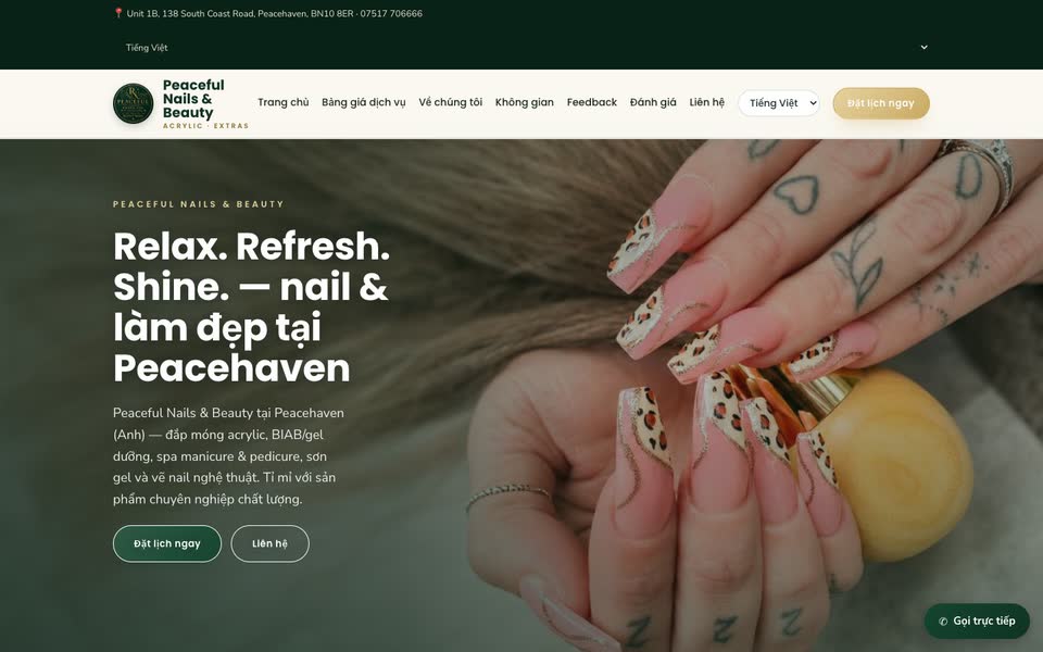 Trang chủ web Peaceful Nails & Beauty