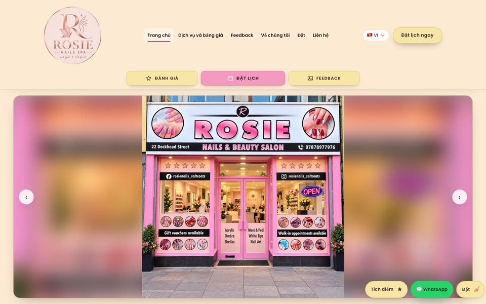 Trang chủ web Rosie Nails and Beauty