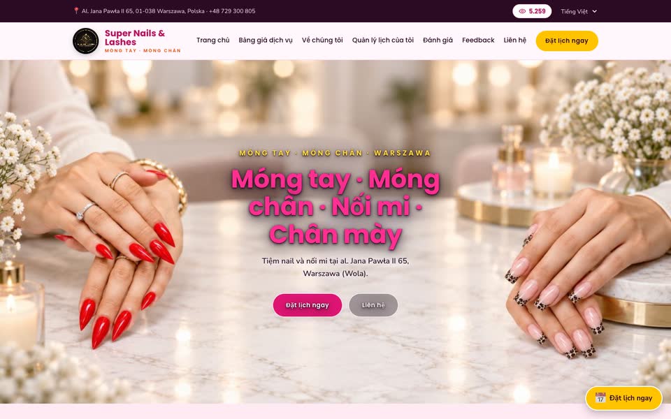 Trang chủ web Super Nails & Lashes