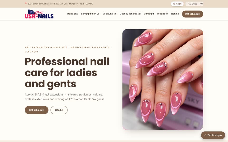 Trang chủ web USA Nails