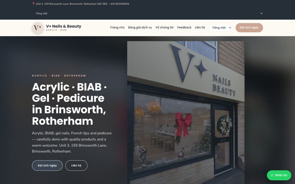 Trang chủ web V+ Nails & Beauty
