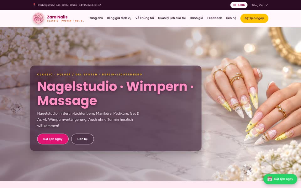 Trang chủ web Zara Nails